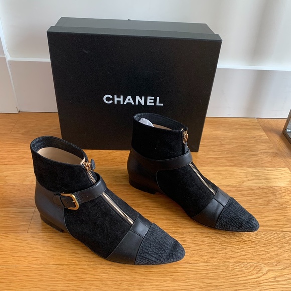 Chanel Pointed Multi Material Zip & Buckle Bootie - Picture 4 of 9